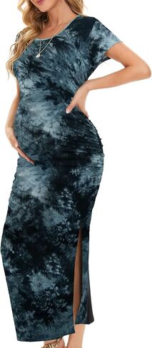 Smallshow Women's Split Long Short Sleeve Maternity Dress | Ruched, Pregnancy Clothes in Saudi Arabia