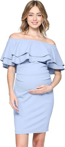 LaClef Women's Off Shoulder Maternity Dress with Double Ruffle in Saudi Arabia