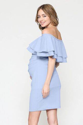 LaClef Women's Off Shoulder Maternity Dress with Double Ruffle in Saudi Arabia