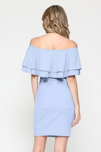 LaClef Women's Off Shoulder Maternity Dress with Double Ruffle in Saudi Arabia
