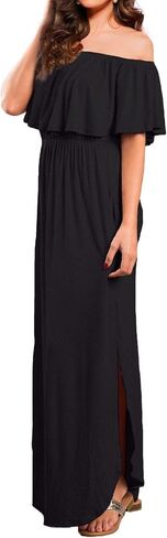 VERABENDI Women's Off Shoulder Summer Casual Long Ruffle Beach Maxi Dress with Pockets in Saudi Arabia