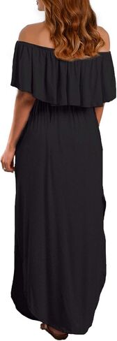 VERABENDI Women's Off Shoulder Summer Casual Long Ruffle Beach Maxi Dress with Pockets in Saudi Arabia