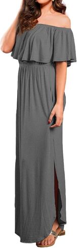 VERABENDI Women's Off Shoulder Summer Casual Long Ruffle Beach Maxi Dress with Pockets in Saudi Arabia