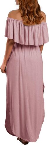 VERABENDI Women's Off Shoulder Summer Casual Long Ruffle Beach Maxi Dress with Pockets in Saudi Arabia