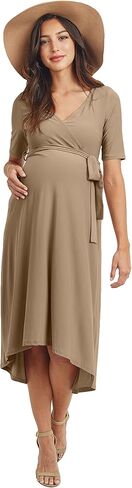 Women's Maternity Wrap Dress Midi Length with Waist Belt in Saudi Arabia