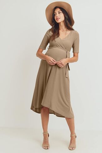 Women's Maternity Wrap Dress Midi Length with Waist Belt in Saudi Arabia