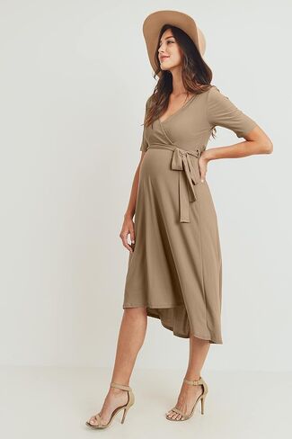 Women's Maternity Wrap Dress Midi Length with Waist Belt in Saudi Arabia