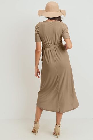 Women's Maternity Wrap Dress Midi Length with Waist Belt in Saudi Arabia