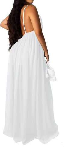 LightlyKiss Women's Sexy Summer Chiffon Evening Dresses Backless Long Maxi Flowy Sundress in Saudi Arabia