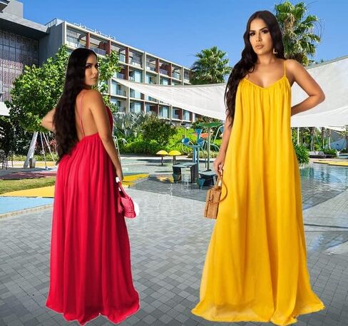 LightlyKiss Women's Sexy Summer Chiffon Evening Dresses Backless Long Maxi Flowy Sundress in Saudi Arabia