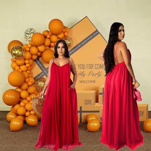 LightlyKiss Women's Sexy Summer Chiffon Evening Dresses Backless Long Maxi Flowy Sundress in Saudi Arabia
