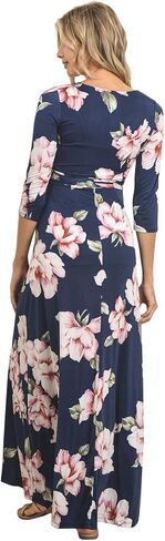 HELLO MIZ Women's Faux Wrap Maxi Maternity Dress with Belt - Made in USA in Kuwait