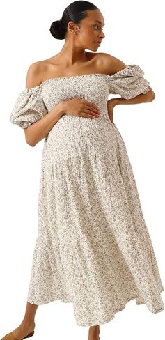 NOTHING FITS BUT Women’s Classic Nursing Kiko Dress, Modal Muslin Maternity Gown for Baby Shower, Photoshoot in Saudi Arabia