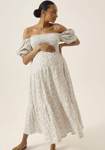 NOTHING FITS BUT Women’s Classic Nursing Kiko Dress, Modal Muslin Maternity Gown for Baby Shower, Photoshoot in Saudi Arabia