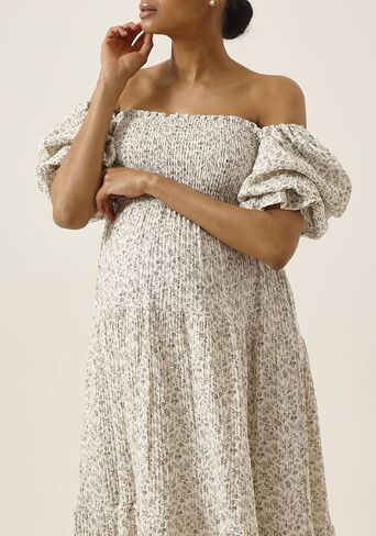 NOTHING FITS BUT Women’s Classic Nursing Kiko Dress, Modal Muslin Maternity Gown for Baby Shower, Photoshoot in Saudi Arabia