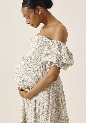 NOTHING FITS BUT Women’s Classic Nursing Kiko Dress, Modal Muslin Maternity Gown for Baby Shower, Photoshoot in Saudi Arabia