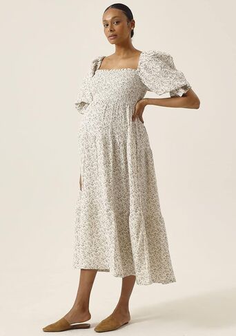 NOTHING FITS BUT Women’s Classic Nursing Kiko Dress, Modal Muslin Maternity Gown for Baby Shower, Photoshoot in Saudi Arabia