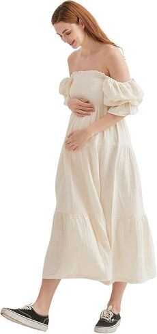 NOTHING FITS BUT Women’s Classic Nursing Kiko Dress, Modal Muslin Maternity Gown for Baby Shower, Photoshoot in Saudi Arabia