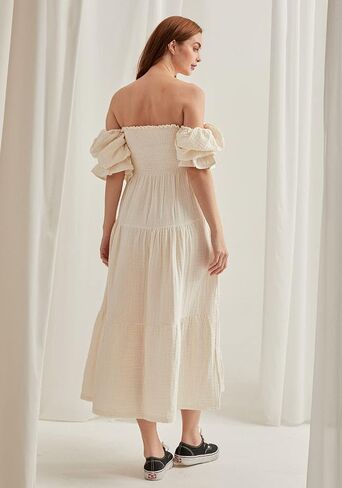 NOTHING FITS BUT Women’s Classic Nursing Kiko Dress, Modal Muslin Maternity Gown for Baby Shower, Photoshoot in Saudi Arabia