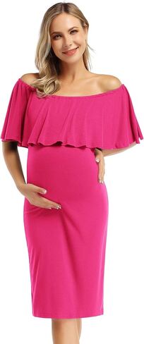 Coolmee Women's Maternity Dress Off Shoulder Casual Maxi Dress in Kuwait