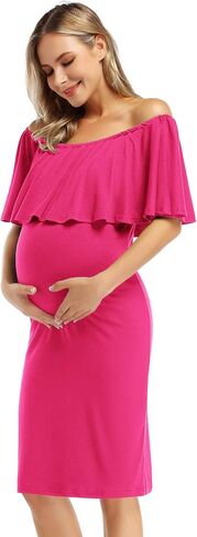 Coolmee Women's Maternity Dress Off Shoulder Casual Maxi Dress in Kuwait