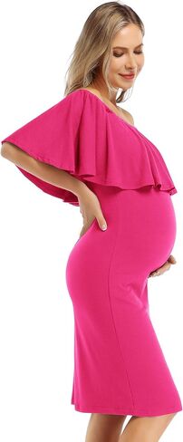 Coolmee Women's Maternity Dress Off Shoulder Casual Maxi Dress in Kuwait