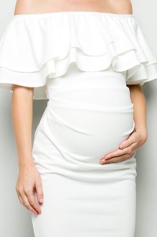 فستان الحمل ذو الكشكشة ذو الطبقة المزدوجة من My Bump مناسب للحمل بدون أكتاف (صنع في الولايات المتحدة الأمريكية) in Kuwait