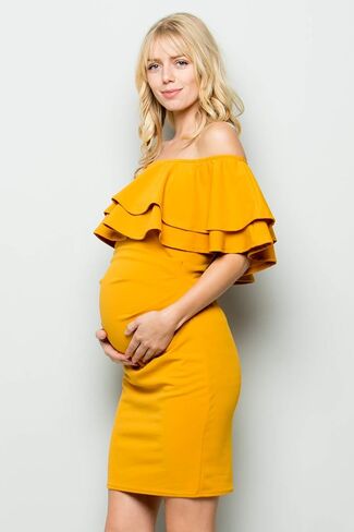 فستان الحمل ذو الكشكشة ذو الطبقة المزدوجة من My Bump مناسب للحمل بدون أكتاف (صنع في الولايات المتحدة الأمريكية) in Kuwait