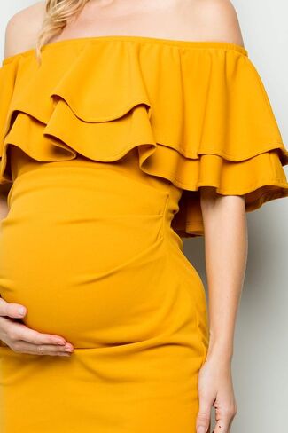 فستان الحمل ذو الكشكشة ذو الطبقة المزدوجة من My Bump مناسب للحمل بدون أكتاف (صنع في الولايات المتحدة الأمريكية) in Kuwait
