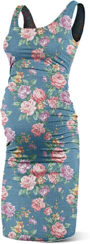 Rnxrbb S-2XL Women Summer Bodycon Maternity Dresses Pregnancy Tank Clothes | Soft Ruched Mama Dress with Room for Growing Bump, Sleeveless Tank Top Design for Summer, Perfect for Pregnancy&Baby Shower in Saudi Arabia