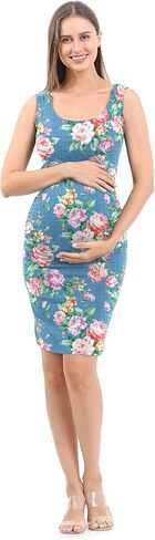 Rnxrbb S-2XL Women Summer Bodycon Maternity Dresses Pregnancy Tank Clothes | Soft Ruched Mama Dress with Room for Growing Bump, Sleeveless Tank Top Design for Summer, Perfect for Pregnancy&Baby Shower in Saudi Arabia