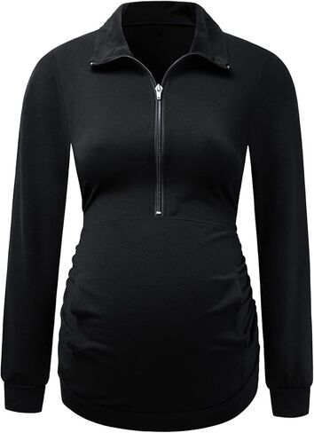 DEBELLY Maternity Shirt with Pocket Women's Lapel Top Casual Pregnancy Long Sleeve Zipper Sweatshirt in Saudi Arabia
