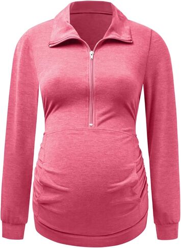 DEBELLY Maternity Shirt with Pocket Women's Lapel Top Casual Pregnancy Long Sleeve Zipper Sweatshirt in Saudi Arabia