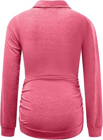 DEBELLY Maternity Shirt with Pocket Women's Lapel Top Casual Pregnancy Long Sleeve Zipper Sweatshirt in Saudi Arabia