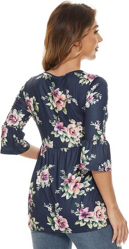 Ecavus Womens Casual Maternity Tops Striped Peplum 3/4 Ruffle Sleeve Shirt Ultra Soft Pregnancy Clothing in Saudi Arabia