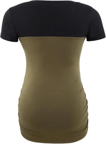 Ecavus Women's Casual Maternity Tops Short & Long Sleeve V Neck Colorblock Pregnancy T-Shirt with Pocket in Kuwait