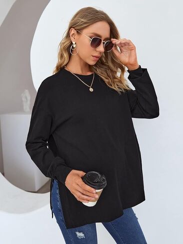 تي شيرت نسائي للحمل من MakeMeChic بأكمام طويلة وفتحة جانبية للحمل in Kuwait
