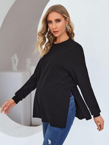 تي شيرت نسائي للحمل من MakeMeChic بأكمام طويلة وفتحة جانبية للحمل in Kuwait