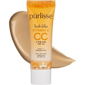 pūrlisse Youth Glow Vitamin C CC Cream SPF 50: Cruelty-Free & Clean, Paraben & Sulfate-Free, Full Coverage, Hydrates with Hyaluronic Acid | Fair 1.4oz