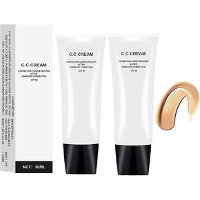 2pcs Skin Tone Adjusting CC Cream SPF 50, 2022 New Cosmetics CC Cream, Pre-makeup Primer Moisturizing Skin Concealer Brightening Skin Tone(Natural Color)