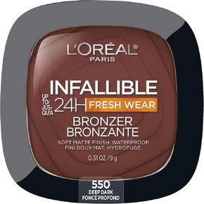 L'Oreal Paris Infallible Up to 24H Fresh Wear Soft Matte Longwear Bronzer. Waterproof, heatproof, Transfer, humidity and sweatproof, Deep Dark, 0.31 oz