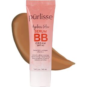 Purlisse Ageless Glow Serum BB Cream SPF 40: تغطية نظيفة ولم يتم الإساءة إلى الحيوانات لتصنيعها، تغطية كاملة وخالية من العيوب، يرطب بالكولاجين | خفيف متوسط ​​1.4 أونصة in Kuwait