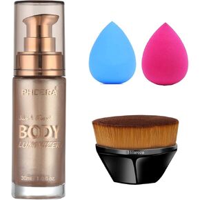 PHOERA Body Shimmer Luminizer، مرطب وتوهج مقاوم للماء للوجه والجسم، مكياج راديانس الكل في واحد، مضيء للوجه والجسم، هايلايتر للجسم 1fl.oz. (103 البرونز اللامع)