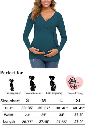 Glampunch Maternity Shirts Short & Long Sleeve Wrap Maternity Tops | flattering wrap design,soft stretch fabric,adjustable tie waist,pregnancy to postpartum,work & casual style in Saudi Arabia