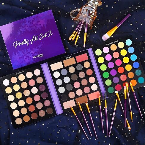 UCANBE Professional 86 Colors Eyeshadow Palette with 15pcs Makeup Brushes Set Matte Glitter Long Lasting Highly Pigmented Waterproof Contour Blush Powder Highlighter All in One in Kuwait