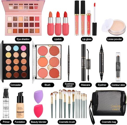 Fenshine Makeup Set,Make Up Starter Kit With Storage Bag Portable Travel Make Up Palette Eyeshadow Foundation Lip Gloss for Teenage & Adults (Type A) in Kuwait
