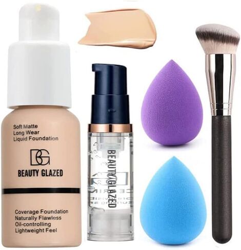All in One Makeup Kit For Girls 12 Colors Naked Matte Shimme Eyeshadow Palette, Buff Beige Foundation Face Primer, Makeup Brush, Makeup Sponge, Eyebrow Soap, Lipstick Set, Winged Eyeliner Stamp (SetB) in Saudi Arabia