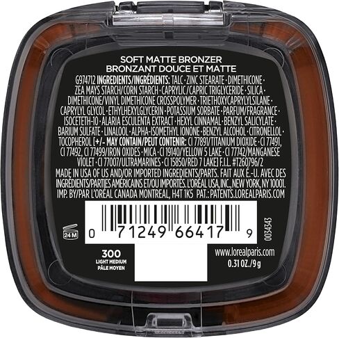 L'Oreal Paris Infallible Up to 24H Fresh Wear Soft Matte Longwear Bronzer. Waterproof, heatproof, Transfer, humidity and sweatproof, Deep Dark, 0.31 oz in Saudi Arabia