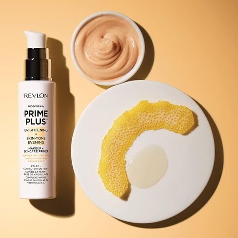 Face Primer by Revlon, PhotoReady Prime Plus Face Makeup for All Skin Types, Blurs & Fills in Fine Lines, Infused with Vitamin C and Lactic Acid, Brightening & Skin Tone Evening, 1 Oz in Saudi Arabia