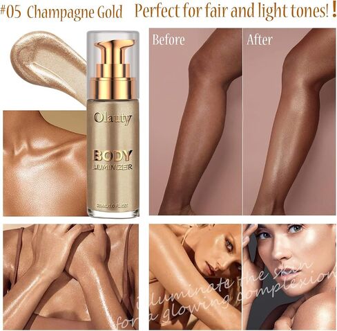 Liquid Illuminator, Firstfly Body Highlighter Makeup Smooth Shimmer Glow Liquid Foundation for Face & Body（#01 Rose Gold） in Saudi Arabia